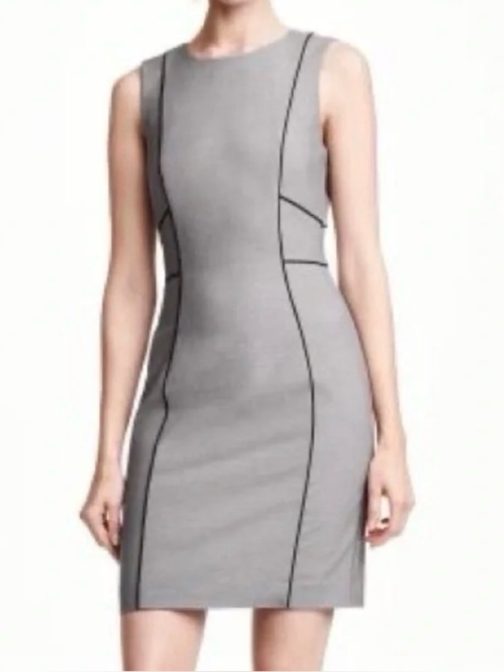 H&M Gray Sleeveless Sheath Dress with Black Piping